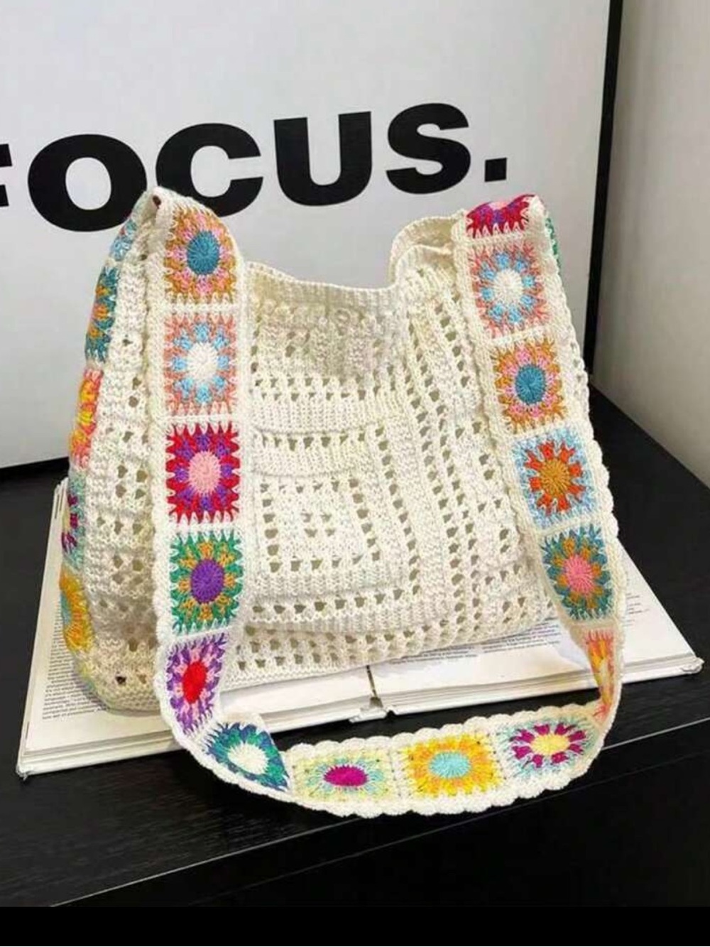 Bohemian Handmade Beige Crochet Floral Tote Bag